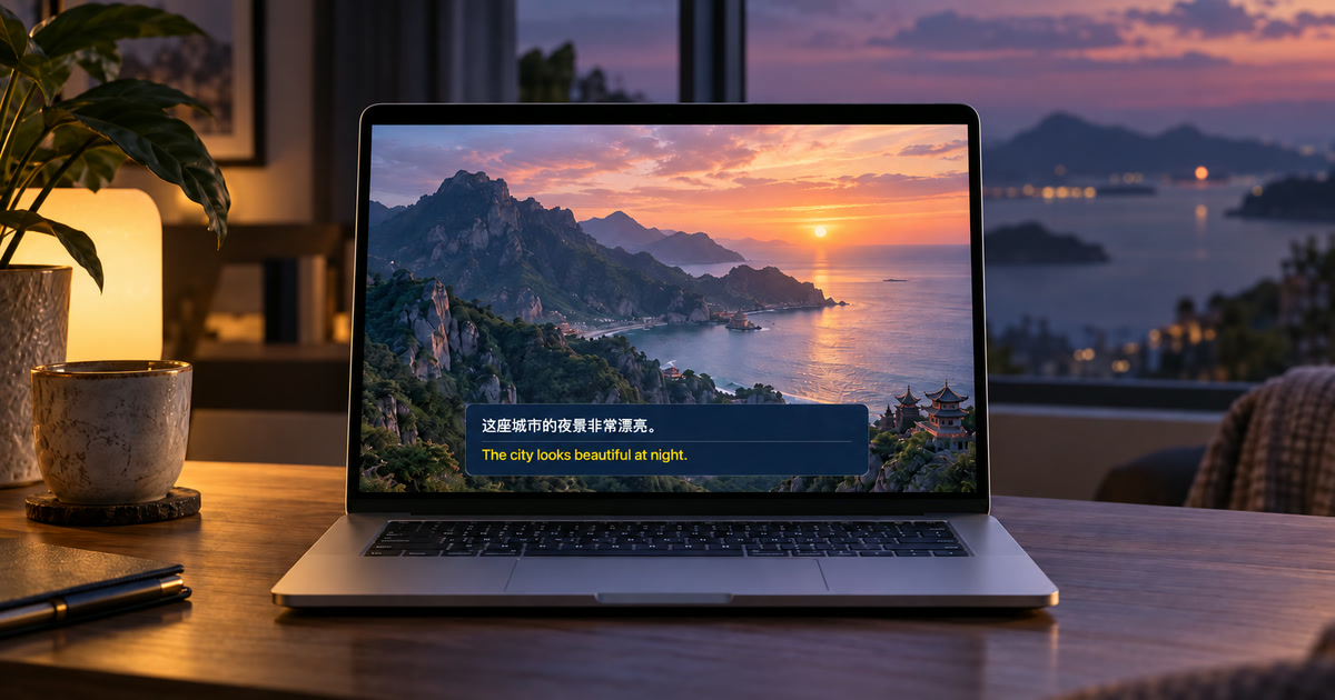 Trình phát video trên Mac hiển thị đồng thời phụ đề tiếng Trung gốc và bản dịch tiếng Anh.