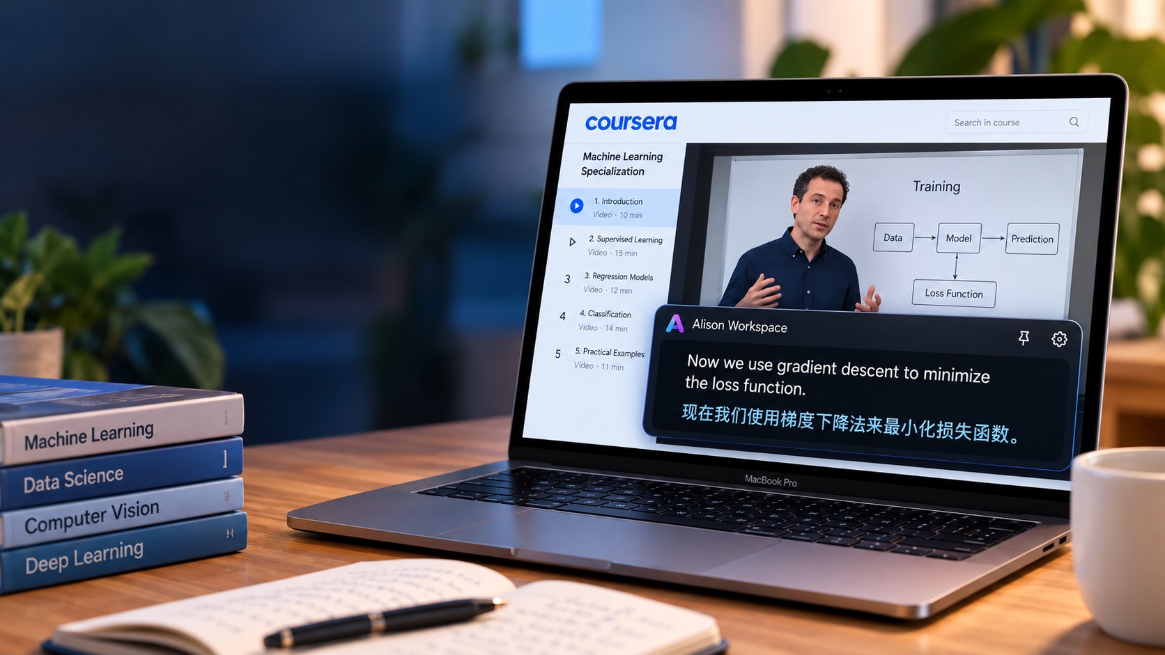 บทเรียน Coursera พร้อมคำบรรยายสดบน Mac